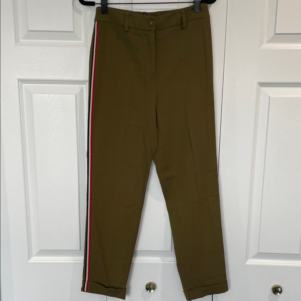 Manila Grace Olive Green Side-Stripe Trousers